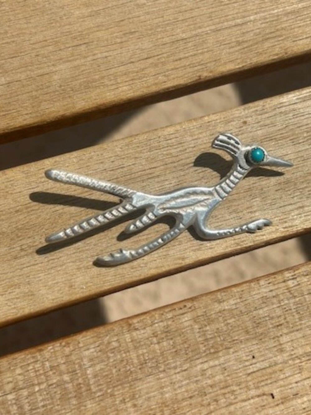 Sterling Silver ROAD RUNNER Native American Turquoise Brooch - Picture 3 of 11